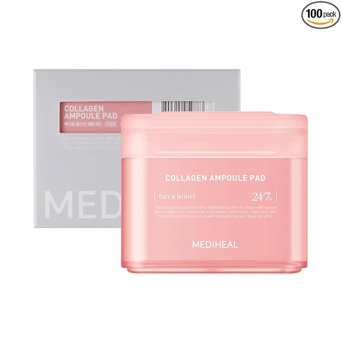 Mediheal (Only Refill) Mediheal Collagen Ampoule Pad (100 Pads) - Cotton Facial Toner Pads for Skin Firming & Restore Elasticity - Vegan Eco Silk Pad Korean face wash