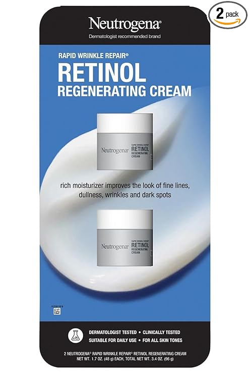 Neutrogena Neutrogena Rapid Wrinkle Repair Retinol Face Moisturizer, Fragrance Free, Daily Anti-Aging Face Cream with Retinol & Hyaluronic Acid to Fight Fine Lines, Wrinkles, & Dark Spots, 1.7 oz., 2 pk. Moisturiser