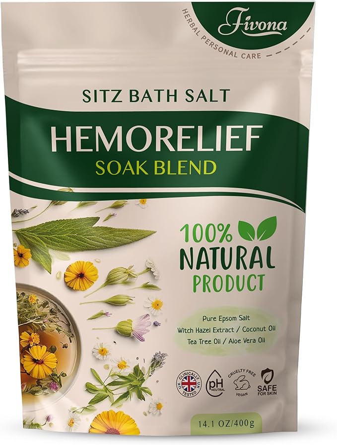 FIVONA Hemorrhoid Treatment Sitz Bath Salt - Natural Soak Blend Epsom Salt with Essential Oils, Postpartum Recovery and Discomfort Relief, Perineal Care Soaking for Fissures and Bartholin Cysts - 14.1oz skincare