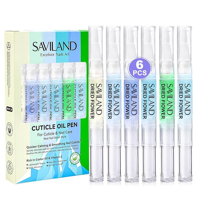 SAVILAND SAVILAND Soothing Cuticle Oil Pen: 6Pcs Plant-Based Nail Oil with Aloes Vitamin E Nail Strengthener Refreshing Nail Growth Serum Cuticle Softener for Moisturizing Repairing Dryness Redness Peeling Serum