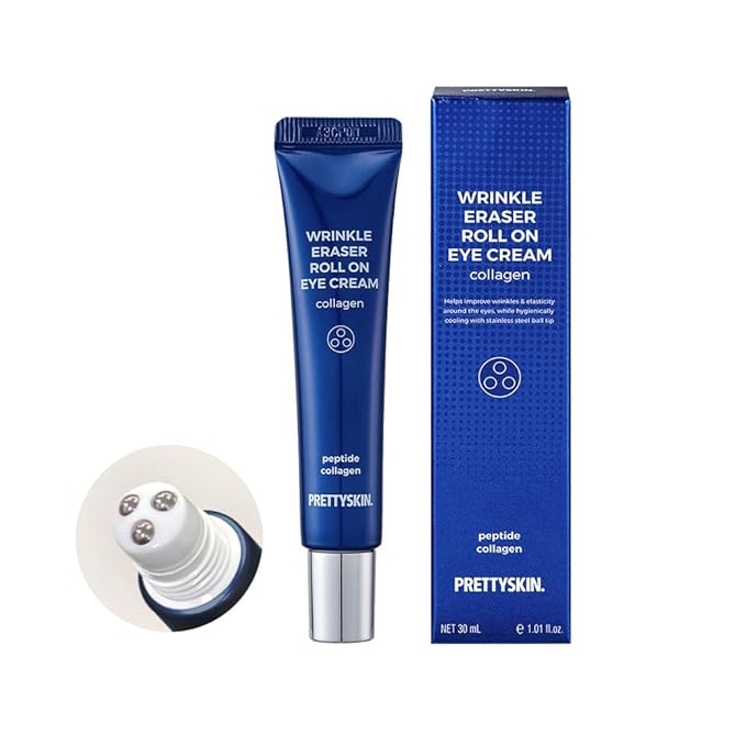 PRETTYSKIN PRETTYSKIN Roll on Eye Cream with Hydrolyzed Collagen and Stainless Steel ball Tip- Under Eye Roller Cream for Elasticity Wrinkles Puffiness Fine Lines-Korean eye cream 30ml/1.01fl.oz.(Collagen) Eye Cream