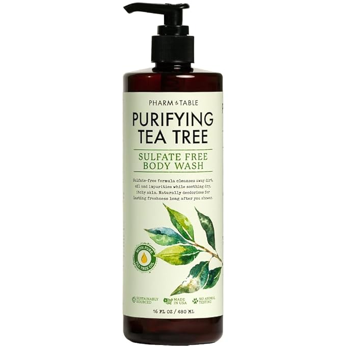 PHARM TO TABLE Soothing Tea Tree Body Wash Sulfate-Free Shower Gel – Nourishing Hydration Soothes Dry, Itchy Skin - Infused with Tea Tree oil, Mint, Vitamin E & Aloe, 16.2oz skincare