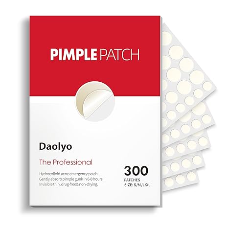 Daolyo Pimple Patches for Face, 4 Size 300 Counts Acne Patches, Hydrocolloid Patches for Covering Zits and Blemishes, Spot Stickers with Salicylic Acid, Tea Tree Oil & Calendula Oil skincare
