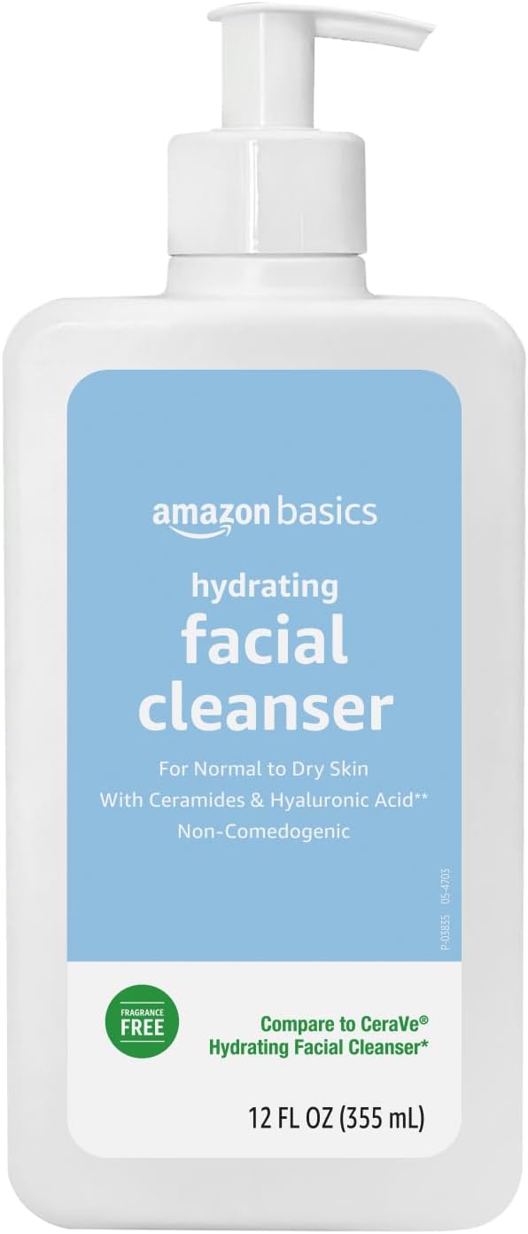 Amazon Basics Amazon Basics Hydrating Facial Cleanser, Fragrance Free, with Ceramides, Non-Comedogenic, 12 Fl Oz, Pack of 1 Korean face wash