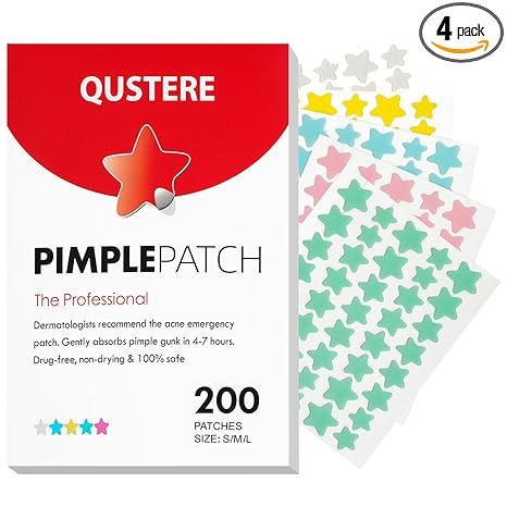 QUSTERE Pimple Patches for Face, Hydrocolloid Acne Patches, Cute Star Zit Covers, Colorful Spot Stickers with Tea Tree, Salicylic Acid & Cica Oil| 3 Sizes (10mm, 12mm & 14mm) |200 Count skincare