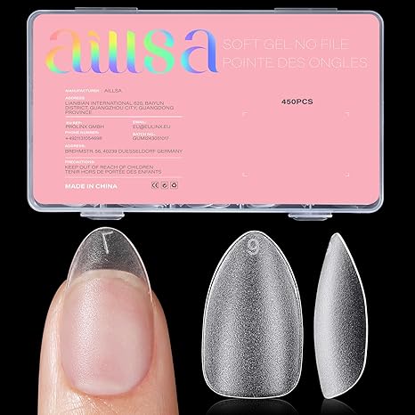 AILLSA AILLSA Short Almond Nail Tips 450PCS Acrylic Gel Double-sided Matte Clear Pre-Buff Gel Nail Tips No Need Base Coat Press on Nails Tips for Extension 15 Sizes skincare