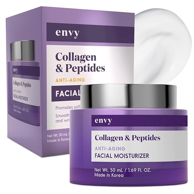 Envy Envy Collagen & Peptides Face Moisturizer Cream - Improves Skin Texture, Reduces Fine Lines & Wrinkles - Anti-Aging, Dermatologist Tested for All Skin Types - 1.69 Fl. Oz Moisturiser