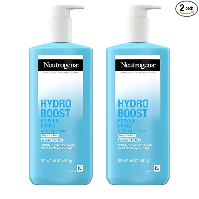 Neutrogena Neutrogena Hydro Boost Body Gel Cream, Hydrating Body Lotion with Hyaluronic Acid for Sensitive Skin, Fragrance-Free Hyaluronic Acid Moisturizer, 16 oz, 2 Pack Moisturiser
