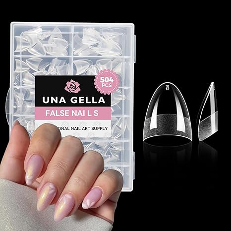 UNA GELLA UNA GELLA Short Almond Gel Nail Tips: 504PCS Acylic Nail Tips Almond Shape Extra Short Pre Etched Half Cover 12sizes Salon Quality Soft Press On Nails DIY for Home Nails Extension skincare