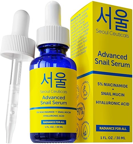 SeoulCeuticals SeoulCeuticals Korean 5% Niacinamide + Snail Mucin 97.5% Essence Serum + Hyaluronic Acid, Cruelty Free Korean Skin Care, Natural & Organic Anti Aging Face Serum for Dull Skin, K Beauty 1oz Essence