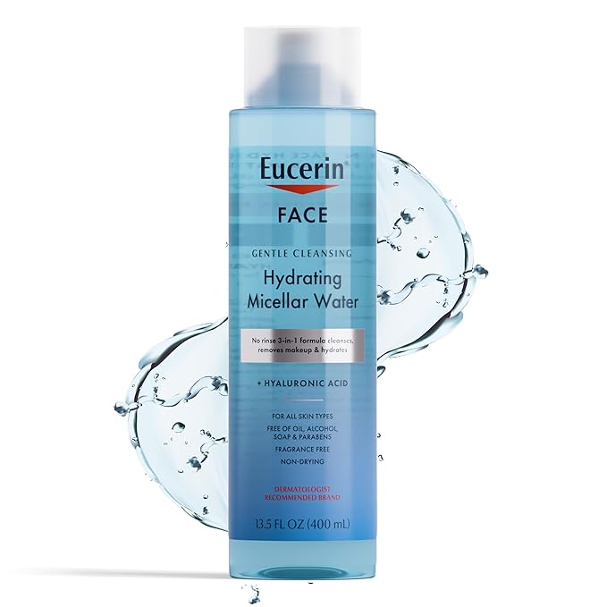 Eucerin Eucerin Face Gentle Cleansing Hydrating Micellar Water with Hyaluronic Acid, Face Cleanser and Makeup Remover, Fragrance Free and Non-Drying for All Skin Types, 13.5 Fl Oz Bottle Water Cleanser