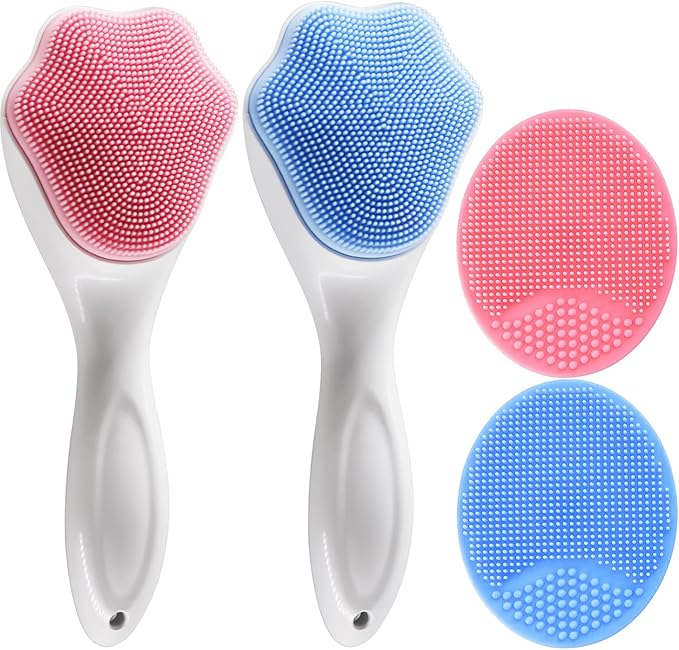 MR LION Silicone Face Scrubber and Exfoliator Brush - Facial Cleansing Brush for Blackhead, Acne, Pore, Cradle Cap - Deep Cleaning Skin Care 4 Pack Exfoliator