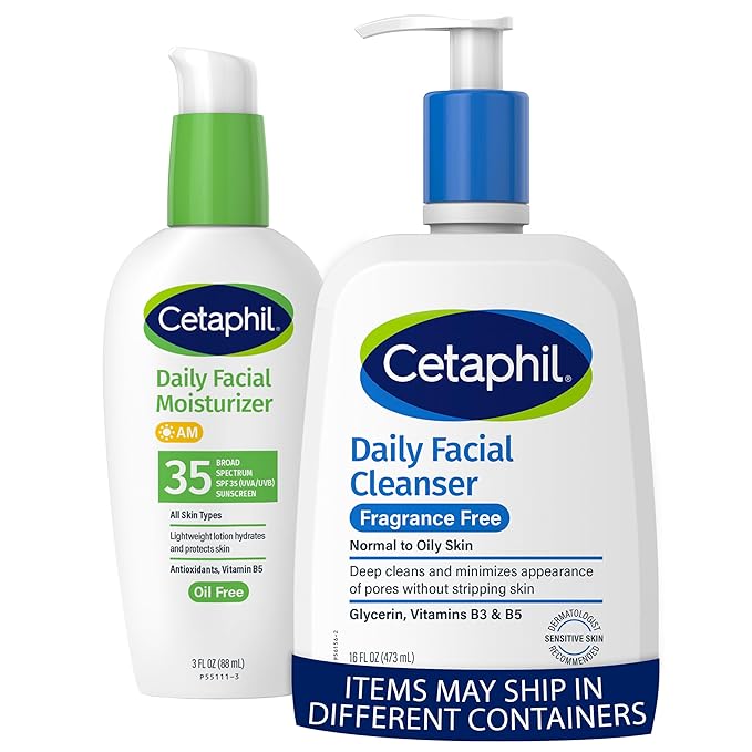 Cetaphil Cetaphil Face Wash, Fragrance Free Daily Facial Cleanser for Sensitive Skin 16 oz Face Moisturizer, Daily Oil Free Facial Moisturizer with SPF 35, Fragrance Free Face Lotion 3 Fl Oz Sunscreen