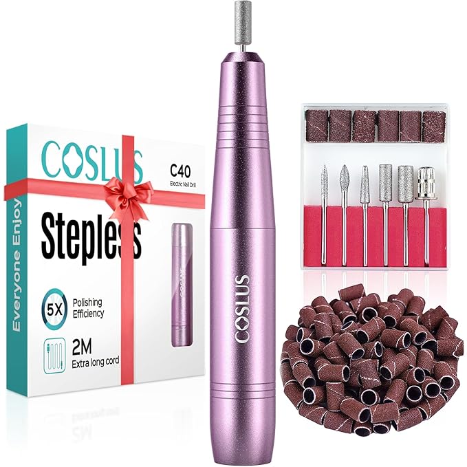 COSLUS COSLUS C40 Electric Nail Drill File Professional: for Acrylic Gel Dip Powder Nails Portable Nail Machine Kit Manicure Pedicure Tools Polishing Set with Nail Drill Bits Sanding Bands skincare