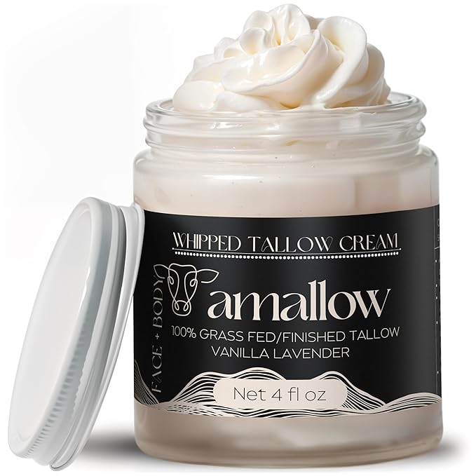 Amallow Amallow 100% Grass Fed Beef Tallow for Skin Care - Face + Body - Whipped Moisturizer - Natural Lotion, 4 FL. oz. (Vanilla Lavender) Moisturiser