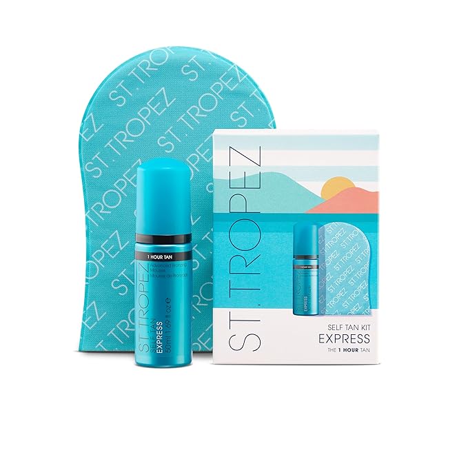 St.Tropez St.Tropez Self Tan Express Mini Kit: Travel-Sized Light/Medium/Dark 1-3 Hour Express Mousse and Tanning Applicator Mitt, Even & Natural, Vegan Korean face wash