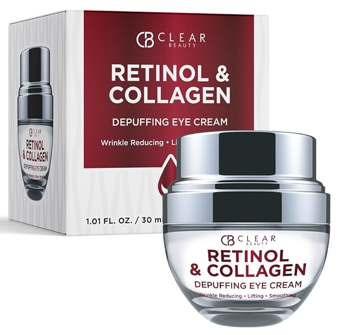 Clear Beauty Clear Beauty Retinol Eye Cream with Collagen - Anti-Aging, Hydrating & Reduces Puffiness & Wrinkles - Dermatologist Tested, Cruelty-Free Korean Skin Care for All Skin Types - 1.01 Fl. Oz Eye Cream