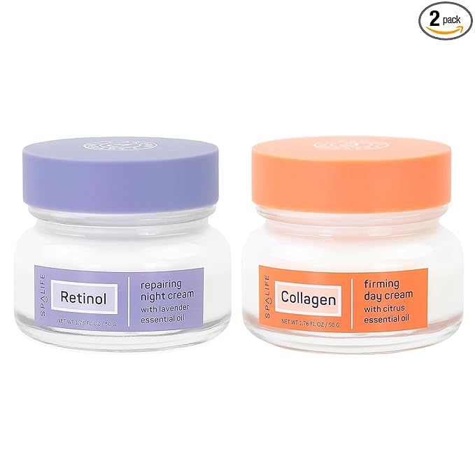 SpaLife SpaLife Plump + Correct Day to Night Cream Duo – Day & Night Face Cream Set – For Dull Skin, Fine Lines & Wrinkles, Loss of Firmness, Uneven Texture, Anti-Aging with Retinol & Collagen Moisturizers Moisturiser