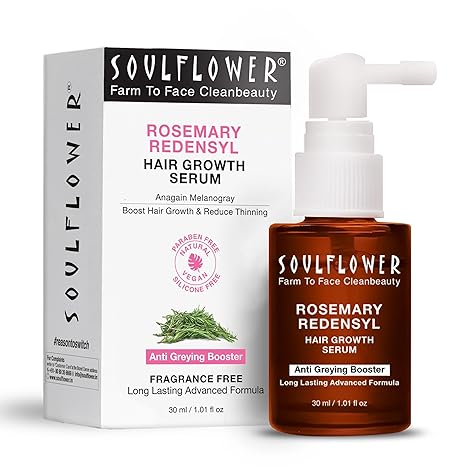 Soulflower Soulflower Rosemary Redensyl Hair Growth Serum | 3% Redensyl, 4% Anagain, Melanogray, Caffeine, Biotin, Keratin, Tea Tree, Chia Seeds, Rice Water | Men, Women | 30 ml Serum