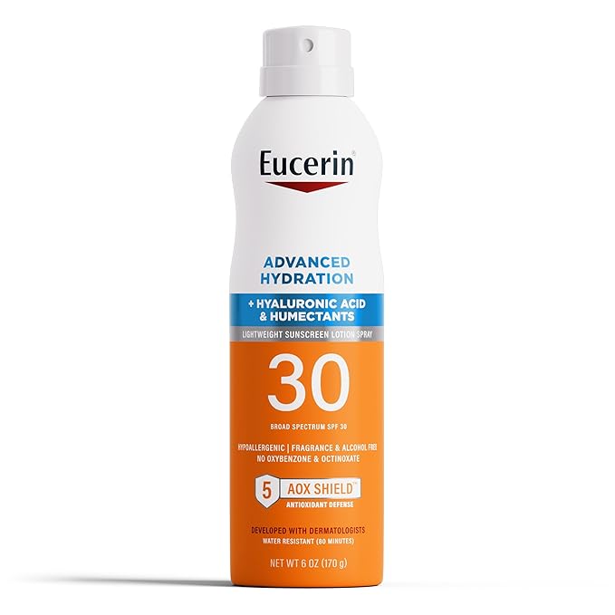 Eucerin Eucerin Advanced Hydration SPF 30 Sunscreen Spray, Lightweight Spray Sunscreen with Hyaluronic Acid and Humectants, Hypoallergenic, Fragrance and Alcohol Free, 6 Oz Bottle Sunscreen