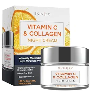 Skin 2.0 Vitamin C & Collagen Face Moisturizer – Hydrating Anti Aging Night Cream For Uneven & Dry Skin, Firms & Smooths Fine Lines – Dermatologist Tested, Korean Skin Care, Clean Beauty – 1.69 Fl Oz Moisturiser
