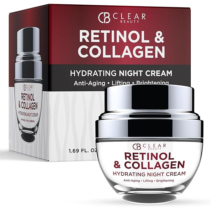 Clear Beauty Clear Beauty Collagen & Retinol Night Cream - Firms, Hydrates & Smooths Fine Lines - Face Moisturizer For Dry Skin, Vegan, Clean Beauty - Korean Skin Care, Dermatologist Tested - 1.69 Fl Oz Moisturiser