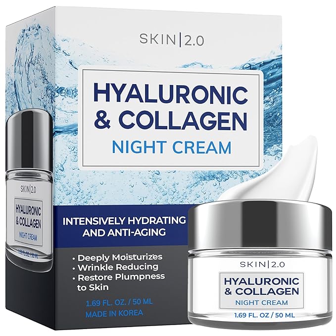 Skin 2.0 Skin 2.0 Hyaluronic & Collagen Face Moisturizer – Deep Hydration & Firming Night Cream For Dry or Dull Skin – Dermatologist Tested, Anti Aging, Korean Skin Care, Vegan, Clean Beauty – 1.69 Fl Oz Moisturiser