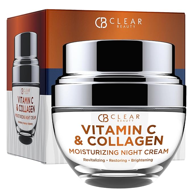 Clear Beauty Clear Beauty Vitamin C & Collagen Face Moisturizer - Anti Aging Night Cream, Hydrates, Firms & Smooths Overnight - Dermatologist Tested, Korean Skin Care, Vegan, Clean Beauty - 1.69 Fl Oz Moisturiser