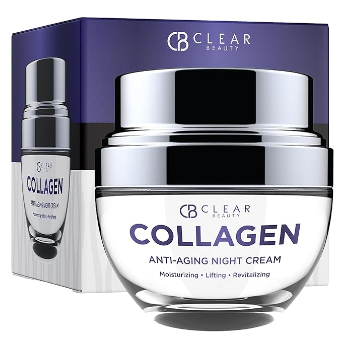 Clear Beauty Clear Beauty Collagen Night Cream - Ultra Hydrating Face Moisturizer, Firms, Smooths & Restores Moisture - Dermatologist Tested, Anti Aging Korean Skin Care - Vegan, Clean Beauty - 1.69 Fl Oz Moisturiser