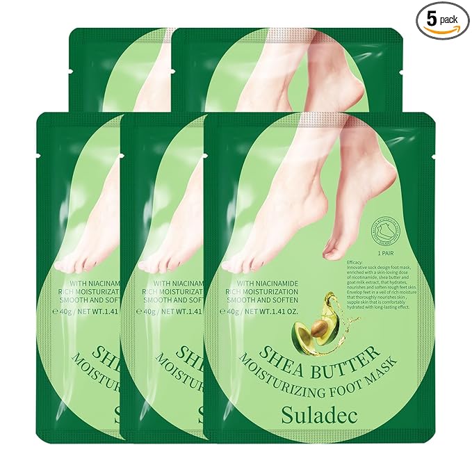 SULADEC SULADEC Moisturizing Foot Mask with Shea Butter and Goat Milk, Hydrating Foot Masks for Dry Cracked Feet, Dry Skin Moisturizer for Soft and Smooth Touch Feet - Men Women - 5 Pairs Korean face wash