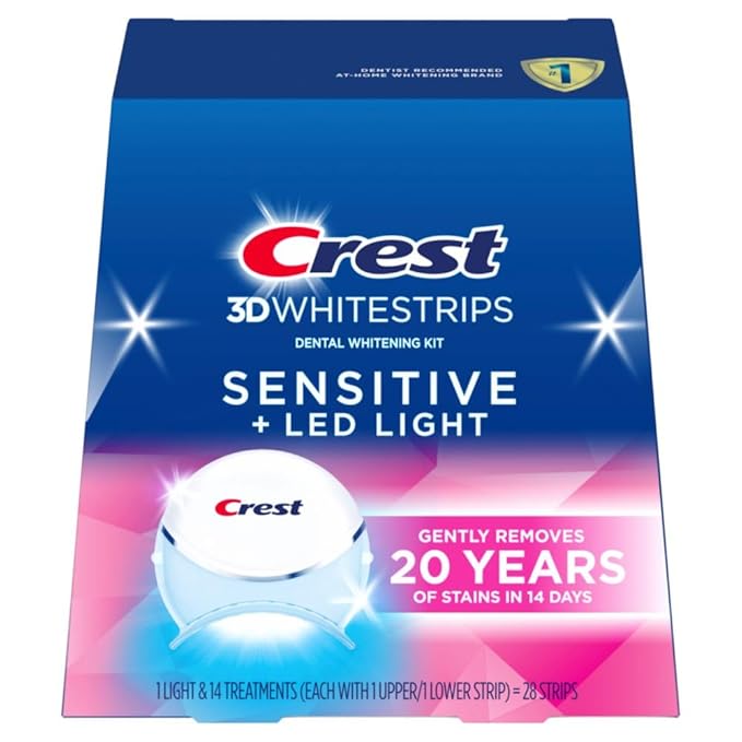 Crest Crest 3D Whitestrips Sensitive & Gentle + LED Light – Teeth Whitening Kit, 1 Light + 14 Treatments, Each with 1 Upper/1Lower, 28 Strips – Crest 3DWhite Teeth Whitening Strips skincare