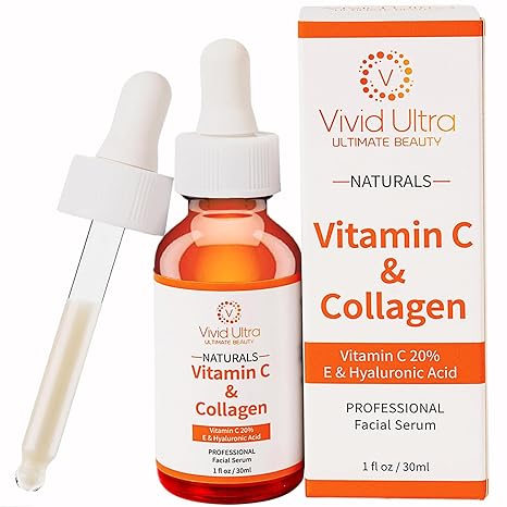 Vivid Ultra Ultimate Beauty Vivid Ultra Vitamin C Serum for Face – Anti-Aging Serum with Hyaluronic Acid, Collagen & Vitamin E – Brightening Dark Spots, Firming Skin, Reducing Wrinkles & Acne Scars – 1 Fl Oz Serum