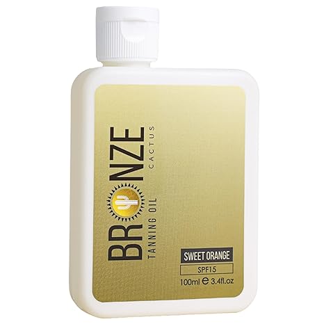 Bronze Cactus Sweet Orange Tanning Oil SPF 15 – Radiant, Hydrating Sun Oil | Vegan, Dermatologist Tested | Broad Spectrum UVA/UVB Defense | Vitamin E & Natural Seed Oils for Smooth Skin Glow 3.4fl.oz Sunscreen