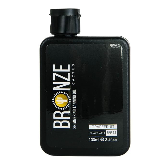 Bronze Cactus Grapefruit Tanning Oil SPF 15 – Vegan, Dermatologist Tested Sun Oil | Broad Spectrum UVA/UVB Protection | Moisturizing Formula for Hydrated Skin & Natural Sun-Kissed Glow | 3.4fl.oz Sunscreen