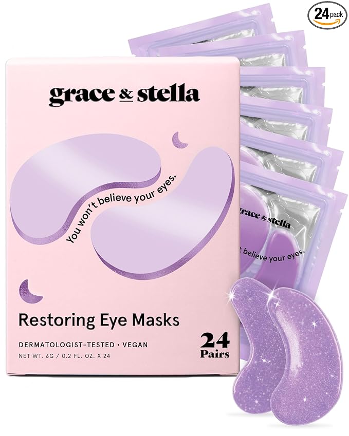 grace & stella grace & stella Retinol Under Eye Patches for Puffy Eyes & Dark Circles - Restoring Gel Under Eye Masks with Hyaluronic Acid - Bridesmaid Gifts, Birthday Gifts for Women (Purple, 24 Pairs) skincare