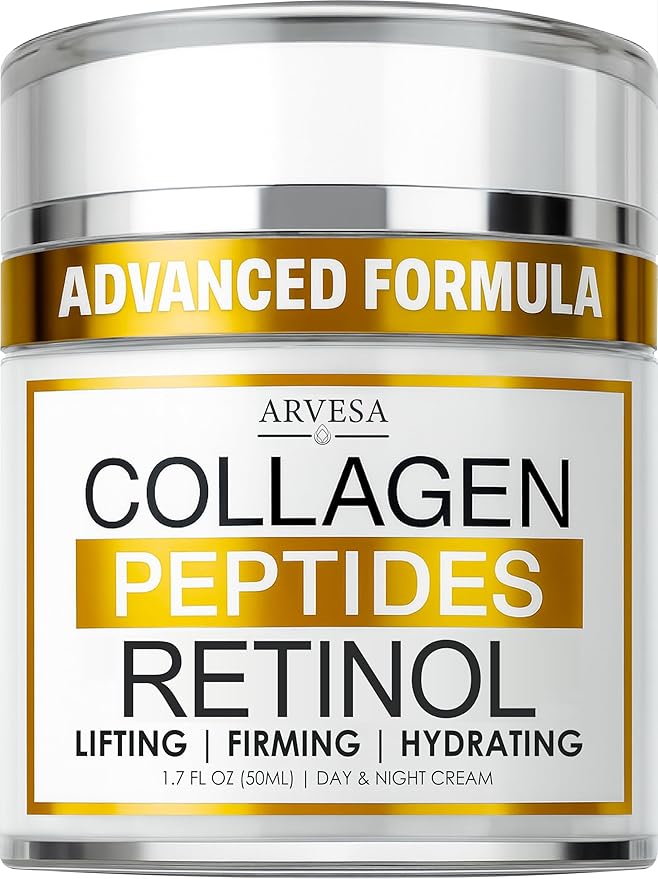 Arvesa Retinol Cream for Face with Collagen Peptides - Anti Aging Wrinkle Cream for Women and Men - Day-Night Facial Moisturizer with Hyaluronic Acid - Tightening and Skin Firming - Neck & Décolleté Moisturiser