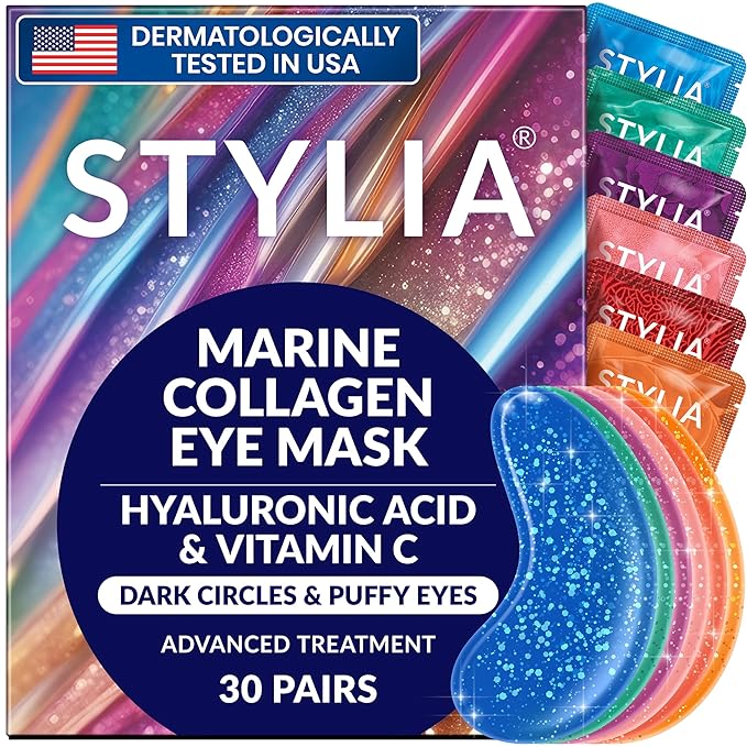 Stylia Stylia Collagen & Vitamin C Under Eye Patches for Puffy Eyes & Dark Circles - Depuffing, Hydrating & Firming Under Eye Mask with Hyaluronic Acid - Stocking Stuffers for Teen Girls, Vegan (30 Pairs) skincare