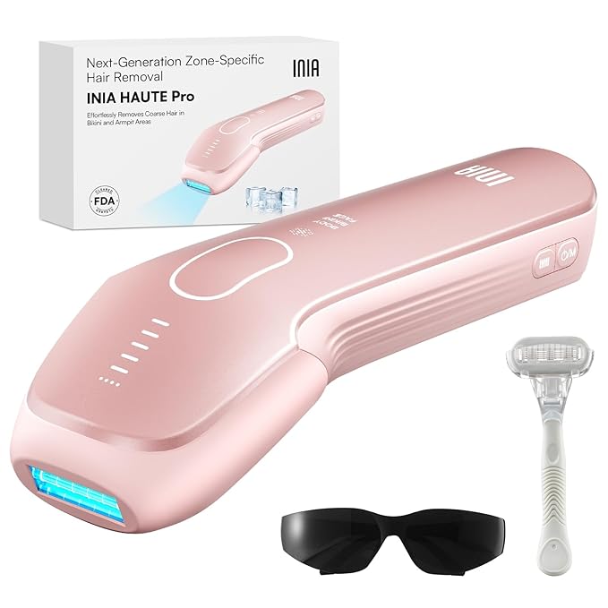 INIA INIA Laser Hair Removal with Ice-Cooling Care for Women and Men, HAUTE Pro Painless at-Home IPL Hair Remover for Coarse Hair in Bikini All Body Areas, Latest Generation for Effective Results (Pink) skincare