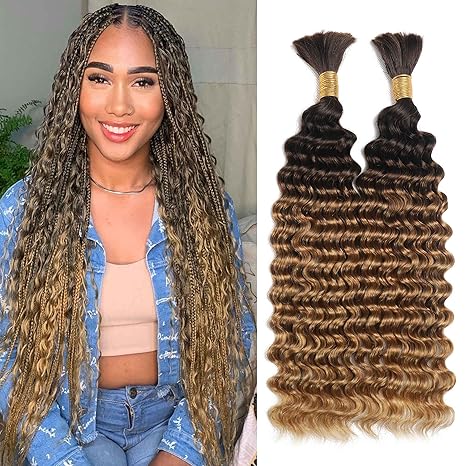 DMKEEP DMKEEP Ombre Top Grade Human Braiding Hair 2 Bundles 100g Human Hair Braiding Hair No Weft Deep Wave Bulk Human Hair for Braiding Hair Extensions T4/27 20 Inch skincare