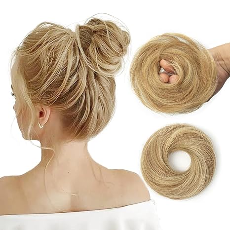isheeny isheeny Human Hair Bun Extensions, Messy Bun Hair Piece, Soft Fluffy Elastic Scrunchie, 30s Easy Updo for Women & Kids, Ideal for Daily Wear, Ballet, Dance & Office Use (Honey Highlights Golden) skincare
