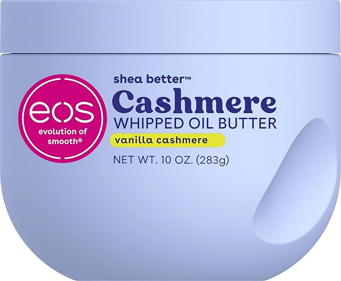 eos eos Cashmere Whipped Oil Body Butter, Vanilla Cashmere, 72 Hour Weightless Moisture For Dry Skin, Rich Formula and Deep Hydration, Body Care, 10 oz Moisturiser