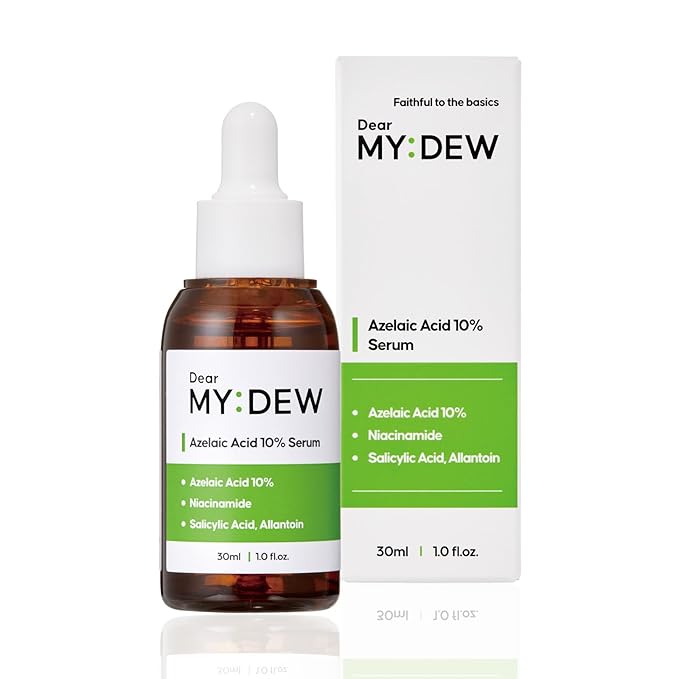 DearMYDEW 10% Azelaic Acid Serum with Niacinamide, Salicylic Acid, Allantoin, Rosacea Treatment for Face Redness Relief, Reduce Cystic Acne Scar, Pimples, Non-Comedogenic, Korean Skincare, 1Fl Oz Exfoliator