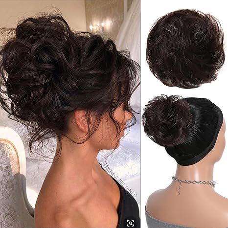 purshine 100% Real Human Hair Messy Bun for Women Curly Real Human hair Piece for Daily Wear(Dark Reddish Brown) skincare