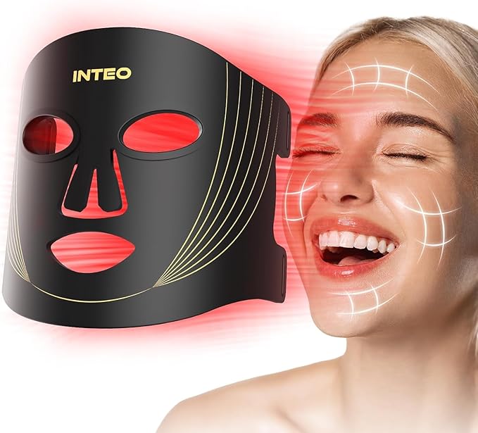 INTEO INTEO Red Light Therapy for Face, 3 Modes Portable Led Face Mask Light Therapy with Remote, Near-infrared 850 Red Light Mask with Timing Function, Led Light Therapy At Home 180 LED Beads skincare