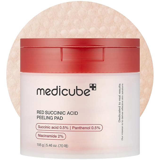 medicube medicube Toner Pads Red Succinic Acid Panthenol Facial Peeling Pad | Exfoliating Toner Pad for Breakout-Prone Skin | Niacinamide, AHA, BHA, and Soothing Panthenol - Non-Comedogenic, 70 Pads (1 Pack) Korean Exfoliator