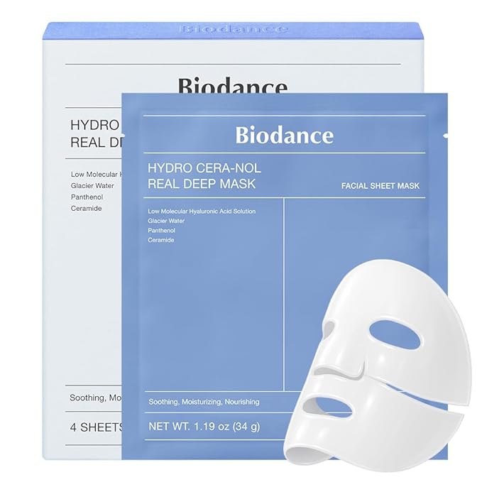 BIODANCE BIODANCE Hydro Cera-nol Real Deep Mask, Hydrating Overnight Hydrogel Mask, Moisturizing, Redness Reducing, Quick Soothing, Korean Skin Care, Valentines Day Gifts for Her |1.19oz(34g) x4ea Korean face wash