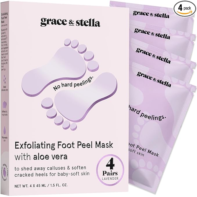 grace & stella grace & stella Award-Winning Foot Peel Mask - Foot Peeling Mask with Aloe Vera - Moisturizing Foot Mask for Dry Cracked Feet - Foot Exfoliator for Baby Soft Feet (4 Pairs, Lavender) Korean face wash