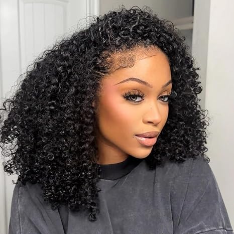 ISEE ISEE Half Wig Human Hair Glueless Wigs Upgrade 3 IN 1 Half Wig With Drawstring Seamless Clip Ins Flip Over Kinky Curly Human Hair No Glue No Lace For Women 180% Density 22 Inch skincare
