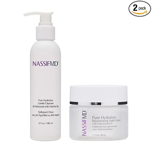 NASSIFMD Pure Hydration Facial Cleanser & Pure Hydration Rejuvenating Night Cream Bundle, Matcha Cleanser, Hydrating Face Cleanser with Vitamin C, Vitamin C Cream, Anti Aging Moisturizer Water Cleanser