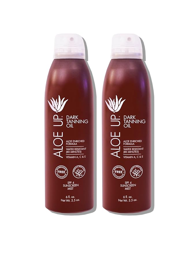 ALOE UP ALOE UP Aloe Vera Quick Dry Tanning Oil Spray 6 Fl Oz – Reef Safe Outdoor Sun Screen & Tan Oil, Non-Greasy, Fast Absorbing, SPF 4, 2 Pack – Brown, Medium Skin Tone Sunscreen